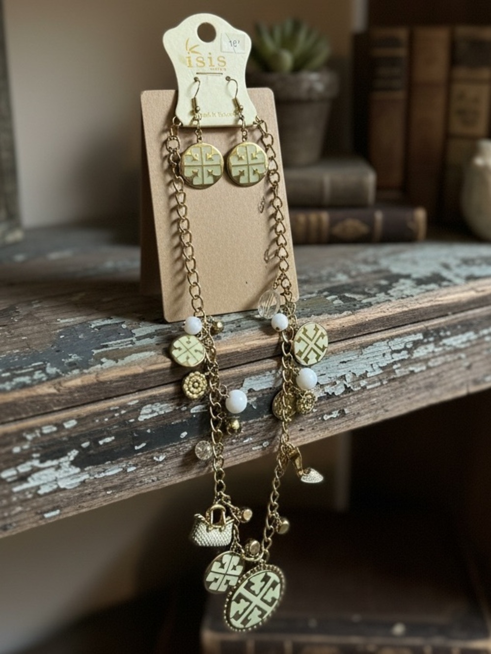 Isis Gold Colored Earrings and Necklace Set 18” 
NWT